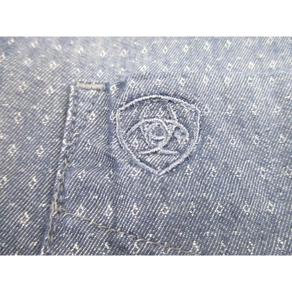 Ariat Shirt Mens XL Blue Button Down Long‎ Sleeve 100% Cotton Western Pocket